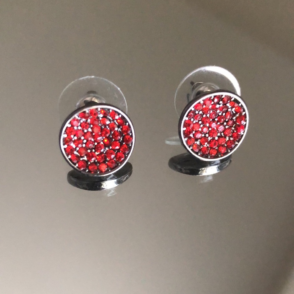 Red Sparkle Metal Stud Earrings